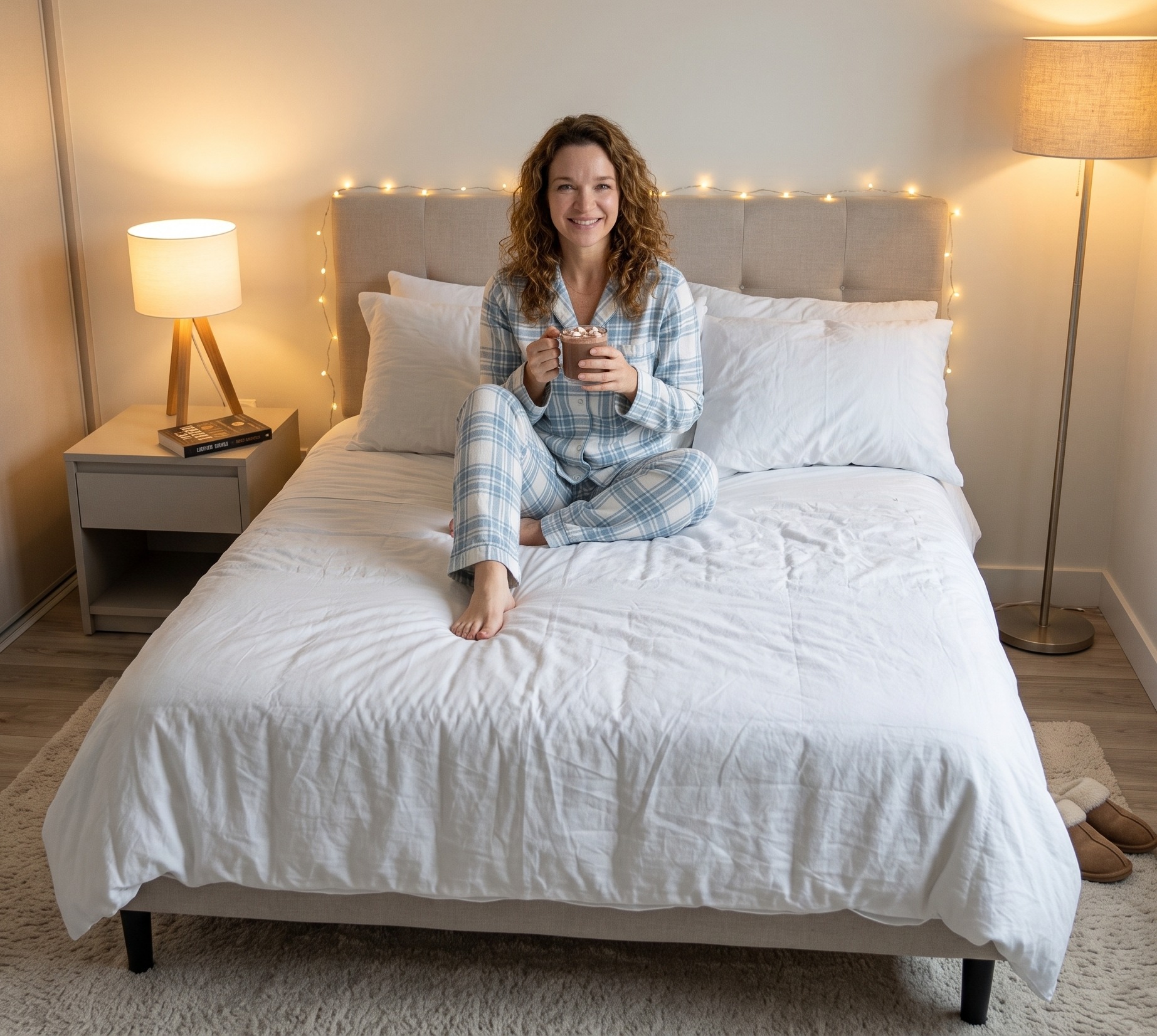 Juliana com a caneca antes de dormir